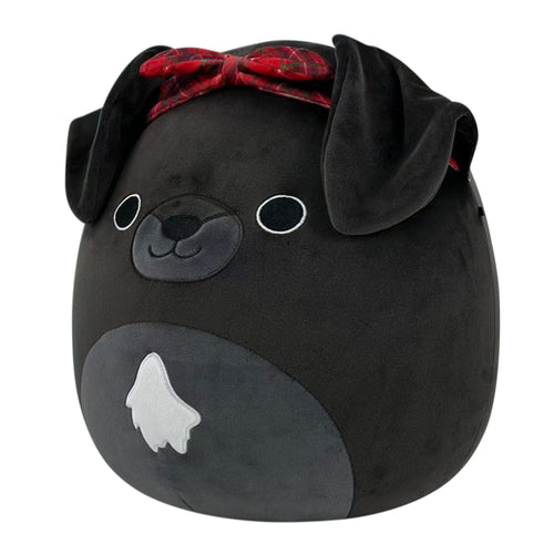 12-Inch Natty the Black Lab with Red Plaid Headband