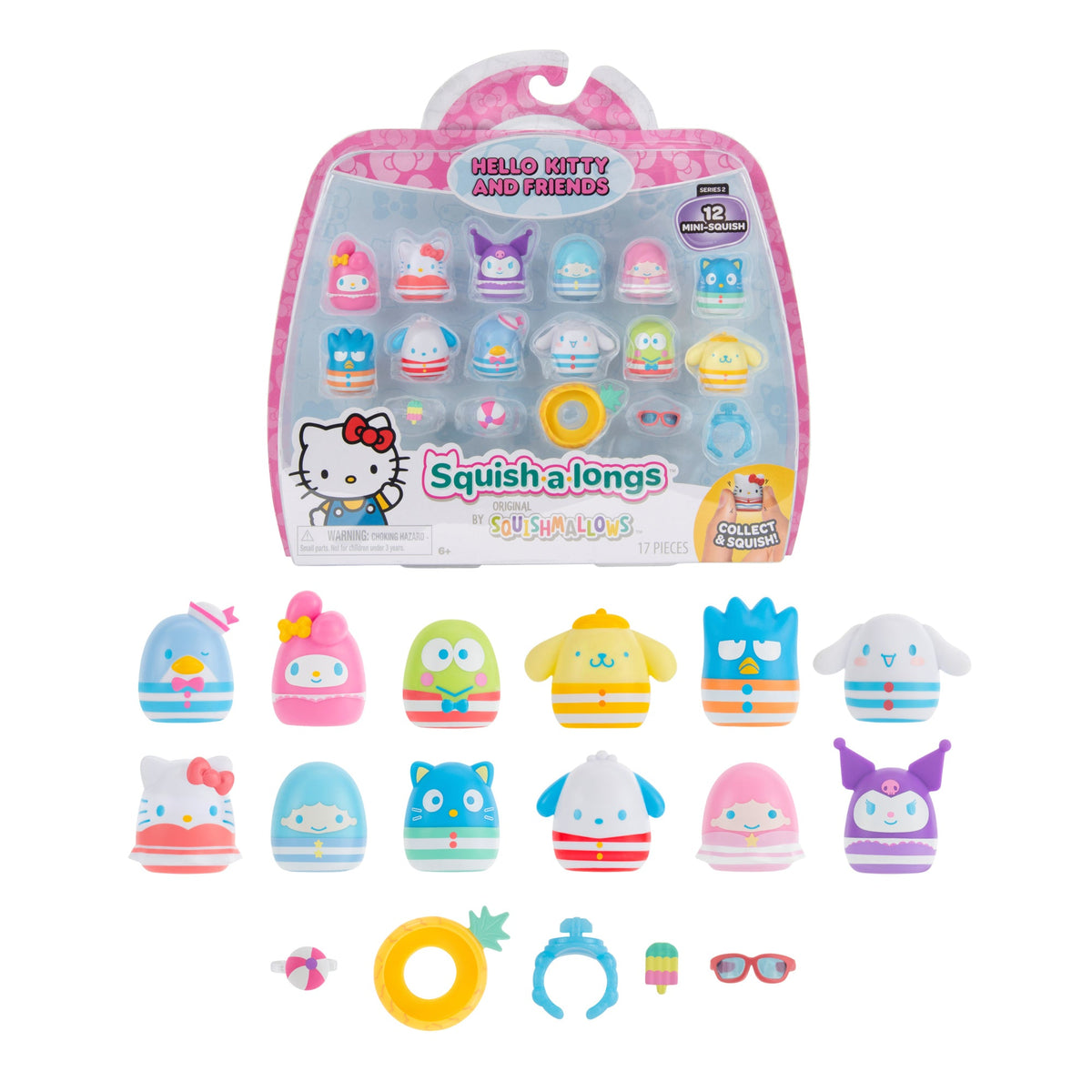 Squish-a-longs Hello Kitty and Friends Pool Party Mini-Squish + Accessory 12-Pack