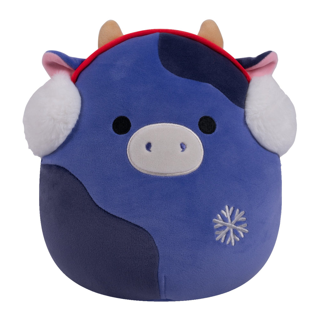 8-Inch Ingrid the Dark Purple Cow with Earmuffs and Silver Snowflake
